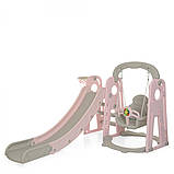 Гірка з гойдалкою Bambi YG2020-1-8 та баскетбольним кільцем Сіро-рожева (Ш120-г175-в106см), фото 5