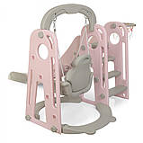 Гірка з гойдалкою Bambi YG2020-1-8 та баскетбольним кільцем Сіро-рожева (Ш120-г175-в106см), фото 6
