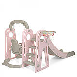 Гірка з гойдалкою Bambi YG2020-1-8 та баскетбольним кільцем Сіро-рожева (Ш120-г175-в106см), фото 7