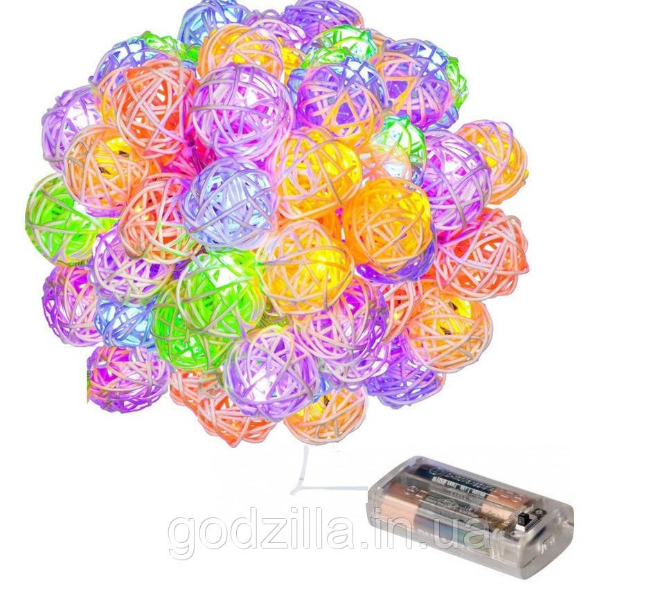Новорічна гірлянда, RATTAN BALLS, 2,20 Метрів