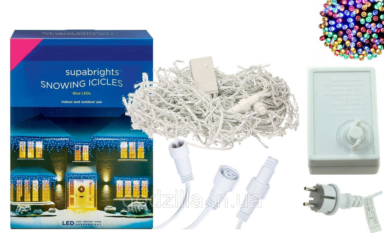 Новорічна гірлянда Бахрома 500 LED, Різнобарвний світ 24 м, 22,5 W