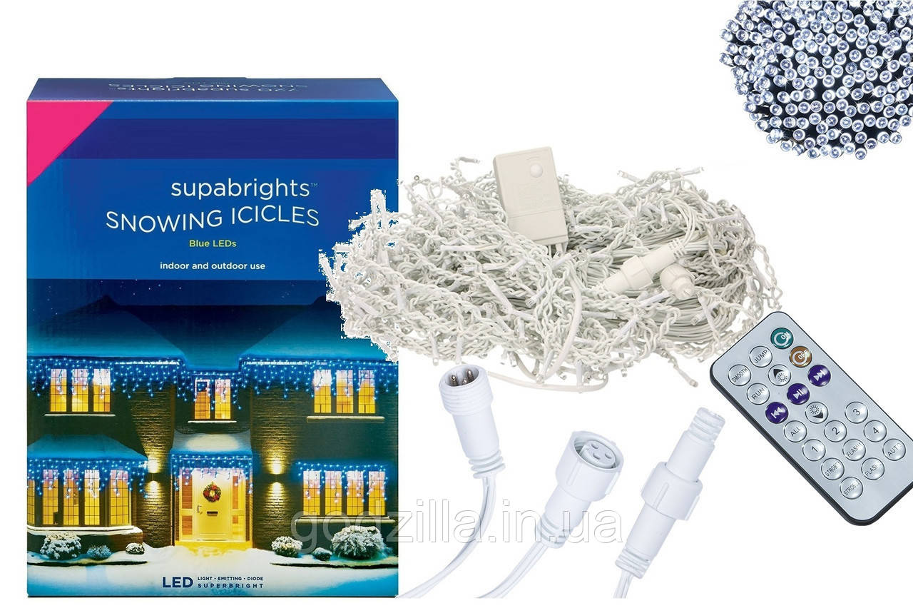 Новорічна гірлянда Бахрома 500 LED, Білий холодний світ 21 м + пульт