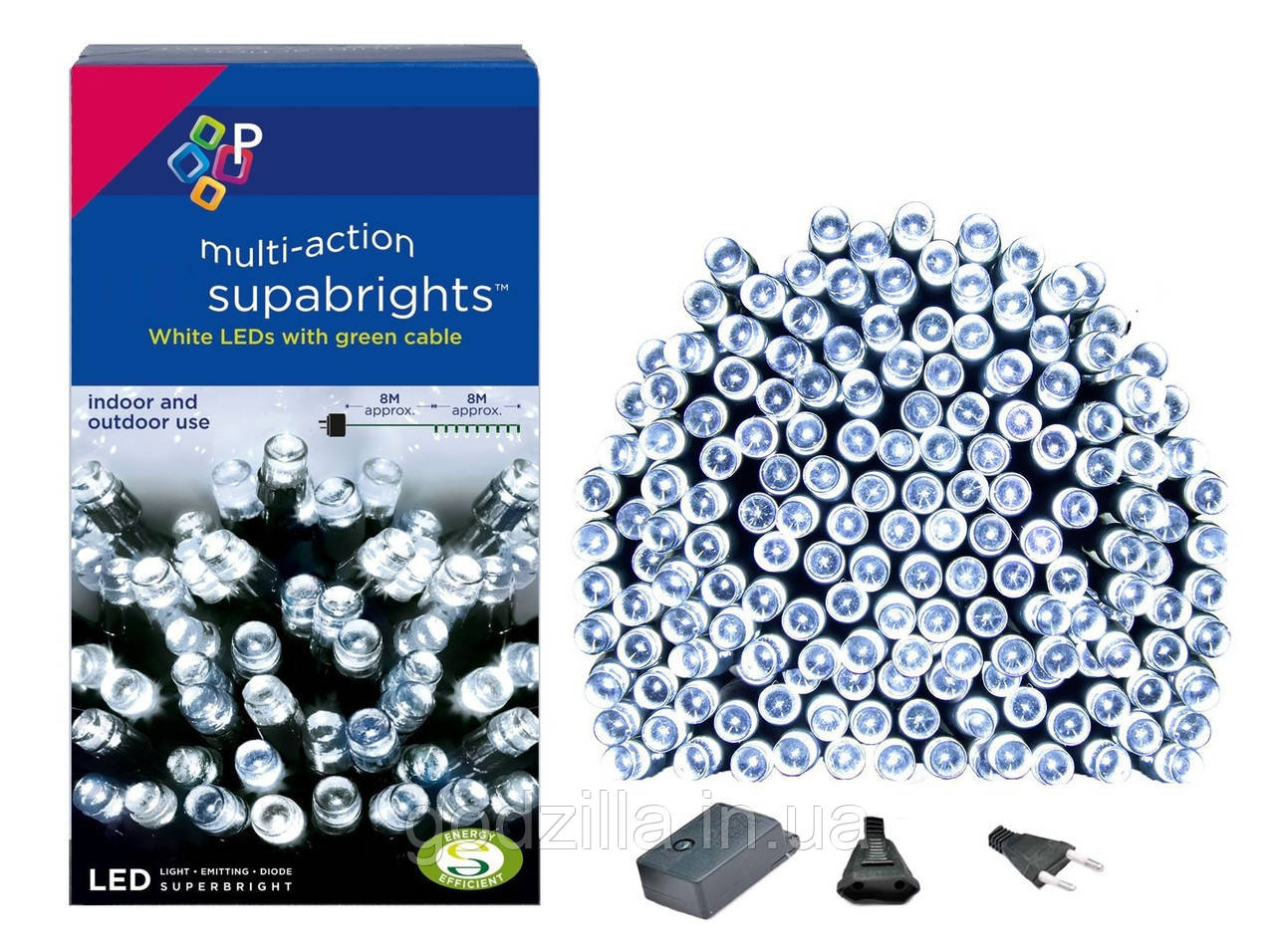 Новорічна гірлянда 500 LED, IP44, Довжина 38 М, Білий холодний світ