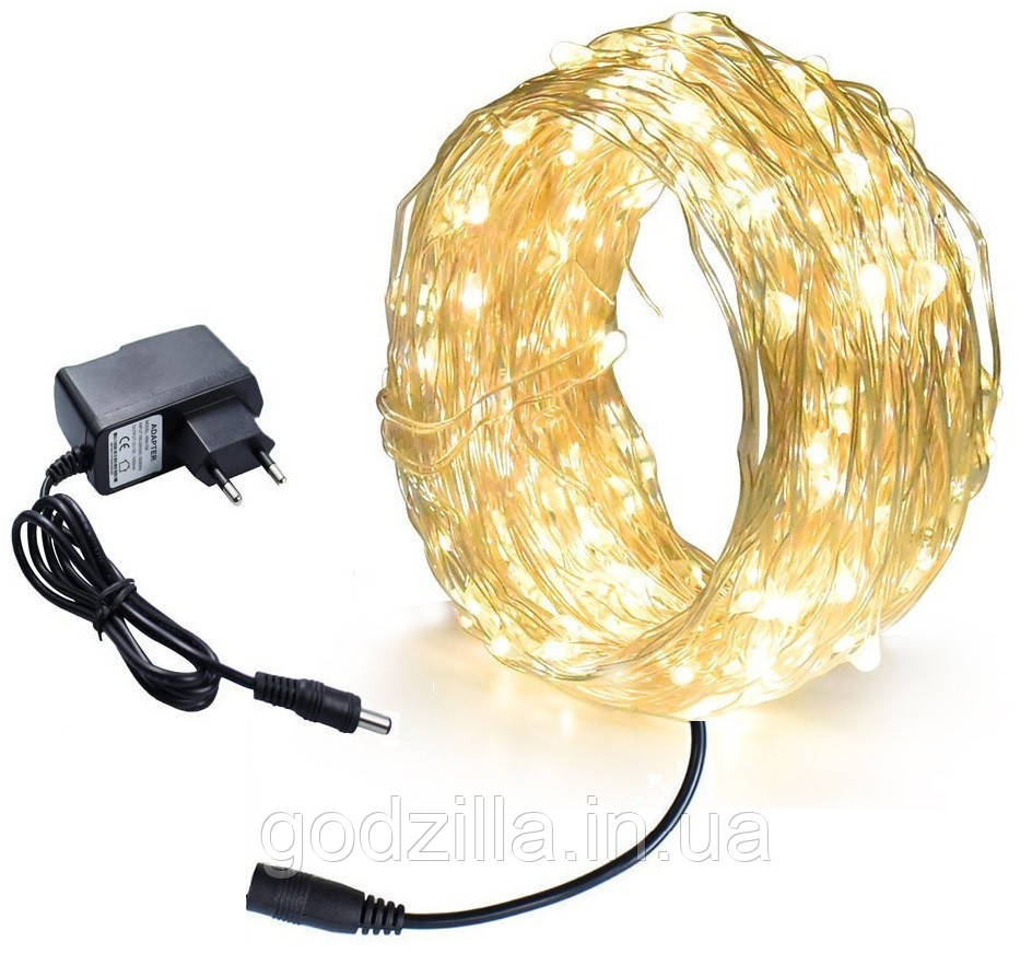 Новорічна гірлянда 100 LED, Довжина 11 М, Білий теплий світло 230В