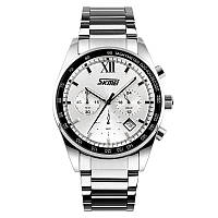Skmei 9096 tandem серебристые с белым циферблатом мужские часы