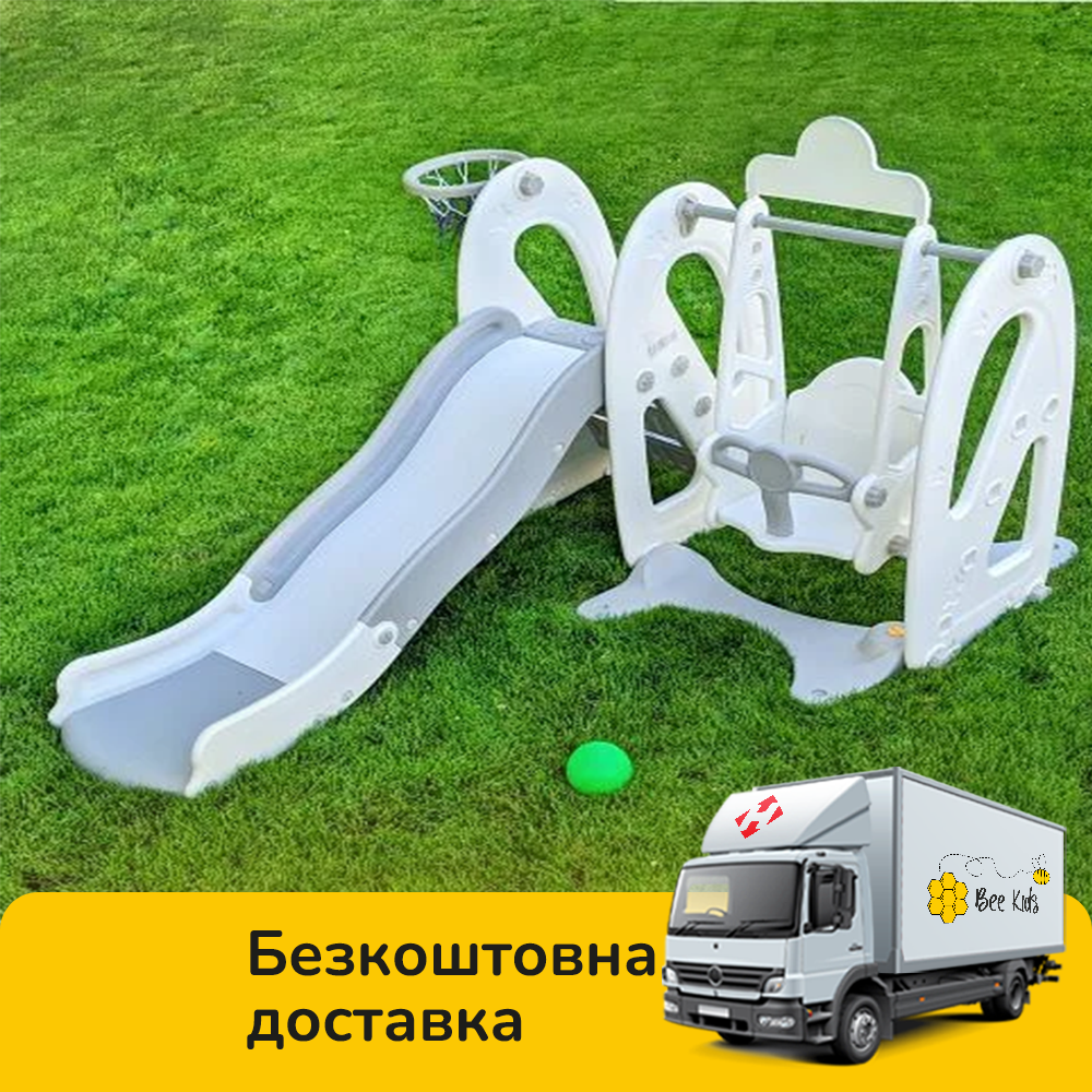 Гірка з гойдалкою (баскетбольна каблучка, м'яч) Bambi WM19091-1 | Гірка з качелями Сірий, фото 1