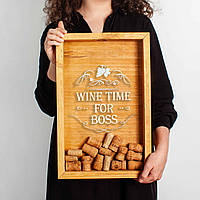 Рамка копилка для винных пробок с надписью "Wine time for boss"Оригинальный подарок коробка для пробок от вина