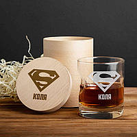 Оригинальный подарок стакан для виски с пулей "Супермен" персонализированный Именной стакан с надписью