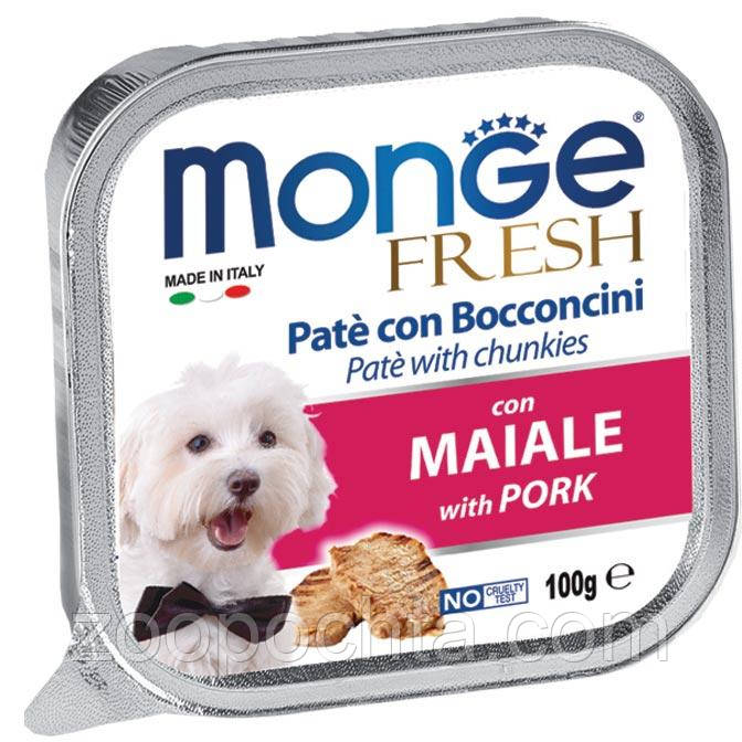 Вологий корм Monge Dog Fresh для собак усіх порід, паштет зі свининою, 0.1КГ 32 шт, фото 1