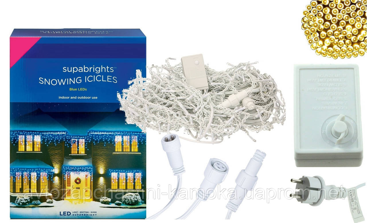 Новорічна гірлянда Бахрома 300 LED, Біле тепле світло 14 м Супер ціна EAE