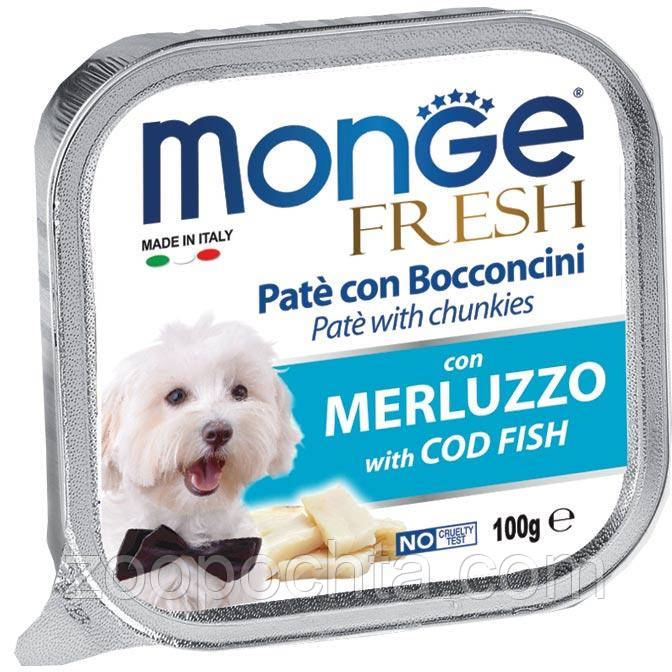 Вологий корм Monge Dog Fresh для собак усіх порід, паштет c тріскою, 0.1 КГ 5 шт., фото 1