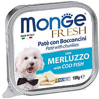 Влажный корм Monge Dog Fresh для собак всех пород, паштет c треской, 0.1КГх32ШТ