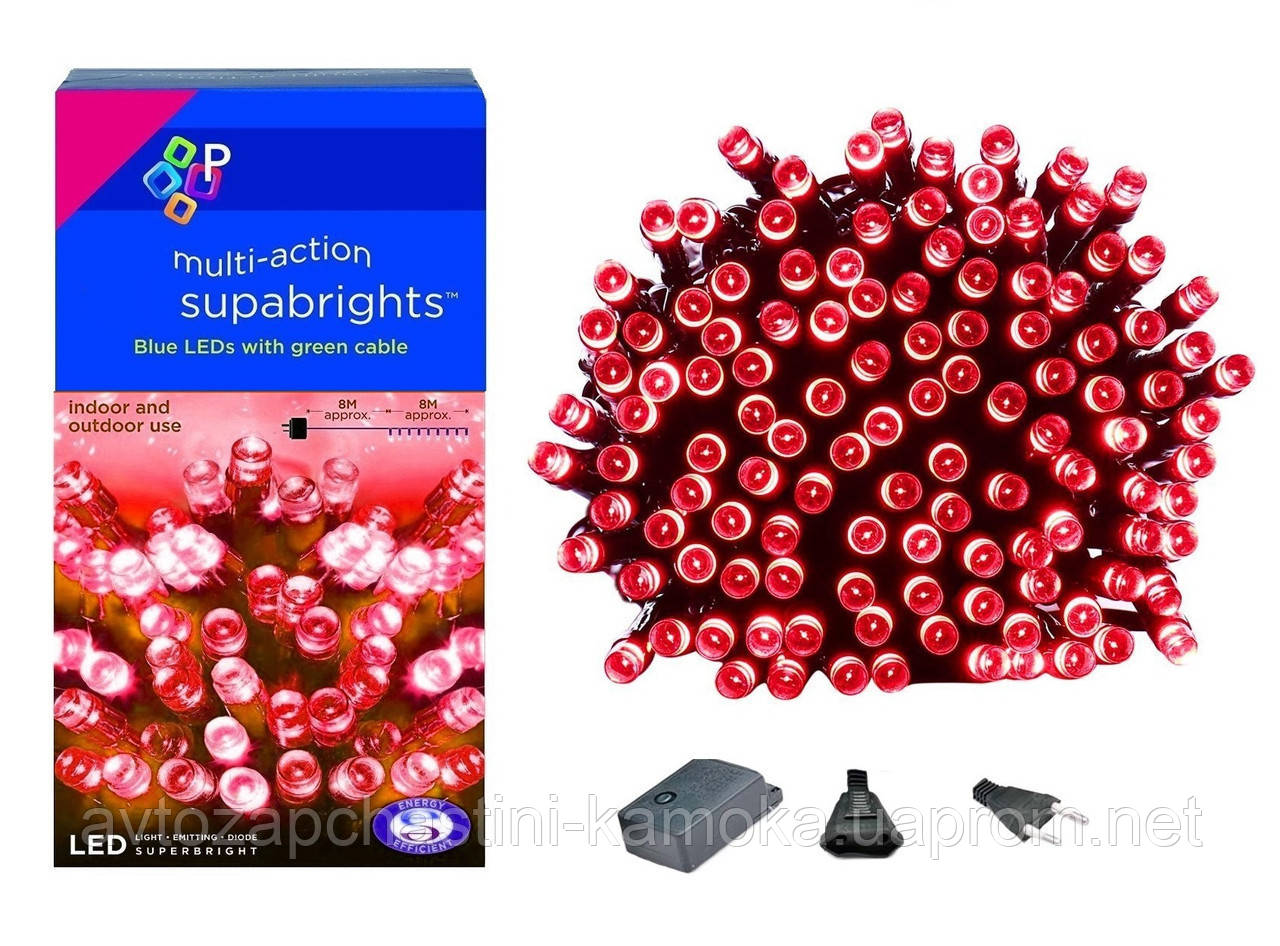 Новорічна гірлянда 300 LED, IP44, Довжина 24 М, Червоне світло Супер ціна EAE