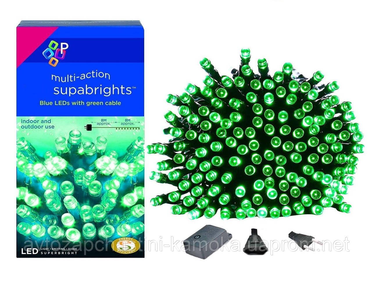 Новорічна гірлянда 300 LED, IP44, Довжина 24 М, Зелене світло Супер ціна EAE