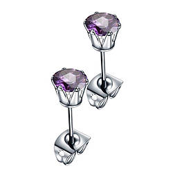 Сережки гвоздики сріблясті з фіолетовим каменем (титан)