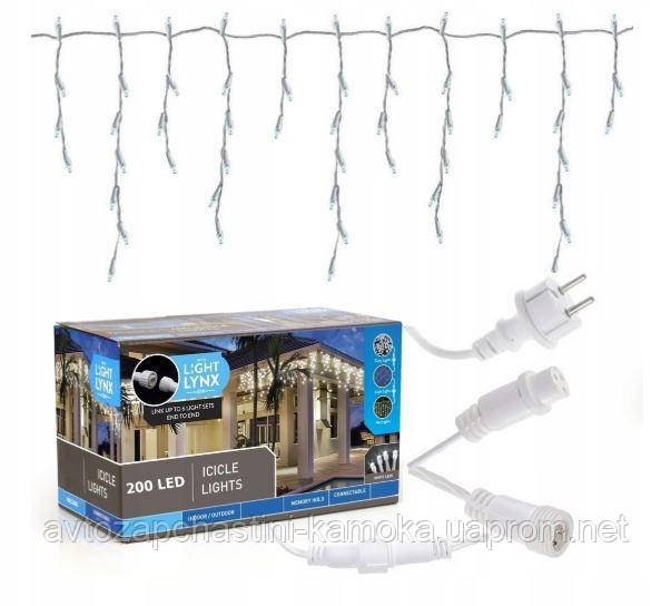 Новорічна гірлянда бахрома 9,5 м 200 LED (Холодний білий з холодним білим спалахом) Супер ціна EAE