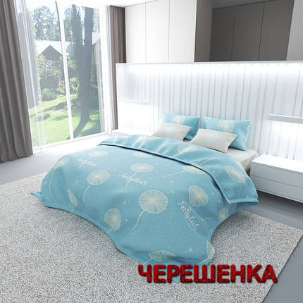 Тканини компаньйони 220 см для постільної білизни Бязь Gold Lux кульбаби на блакитному та бежевому (A+B рулони 50 м+50 м), фото 1
