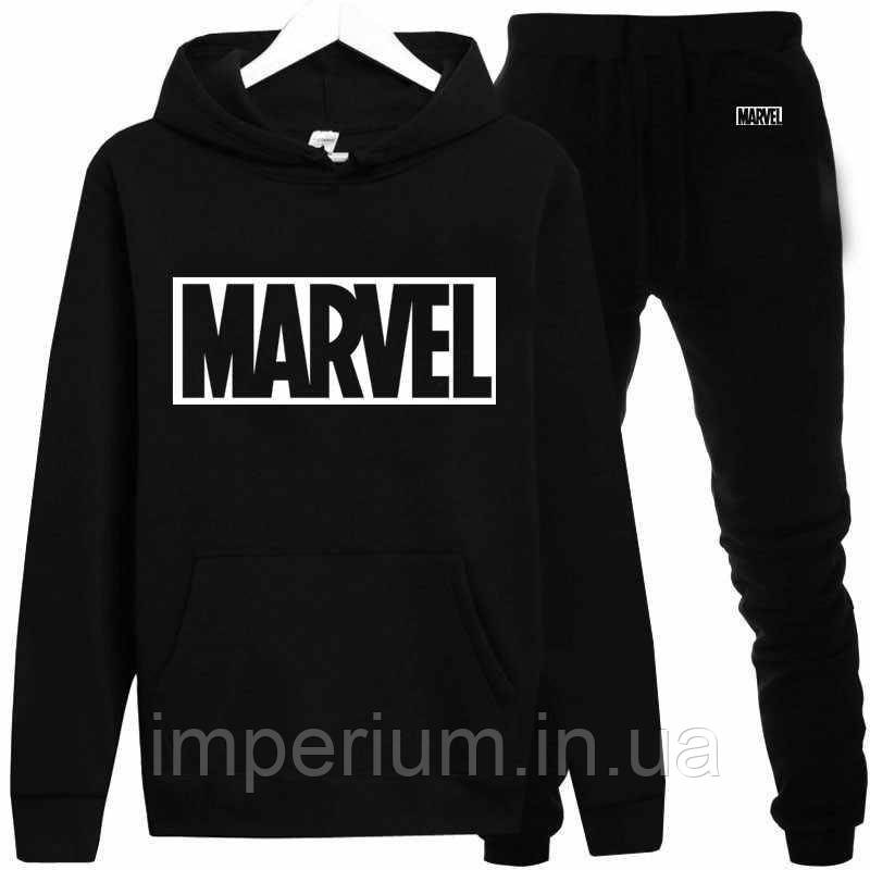 Спортивний чорний костюм з капюшоном з білим логотипом marvel