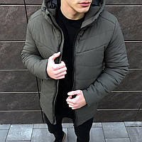 Куртка мужская зимняя до -18*С стеганая Dzen хаки Пуховик мужской зимний с капюшоном