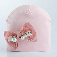 Розовая шапочка с бантом из хлопкового трикотажа размер 52-54 см