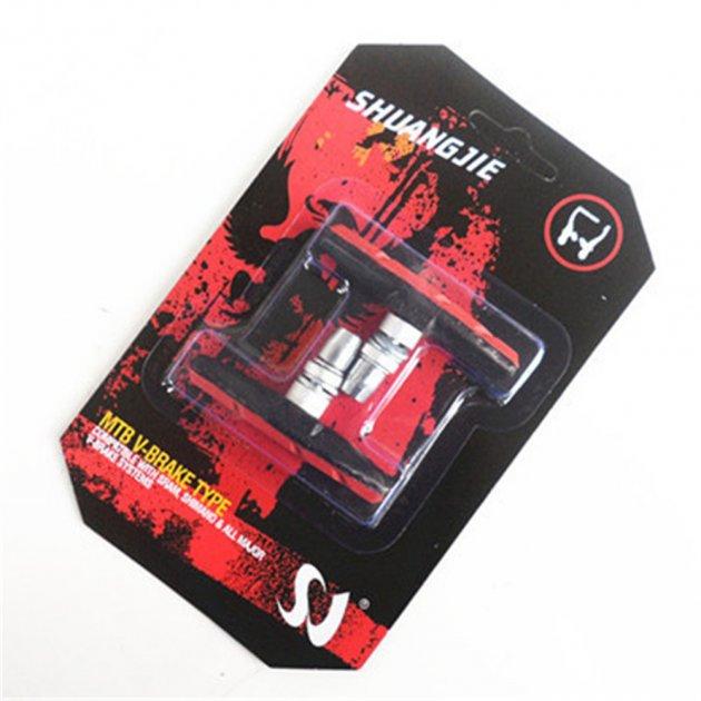 Тормозные велосипедные колодки Shuangjie V-brake 70 мм ободные Black-Red