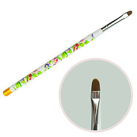 Пензель для гелю №6 овальний ворс біла с колір (пензлики для малювання, пензлики для моделювання, манікюрні)