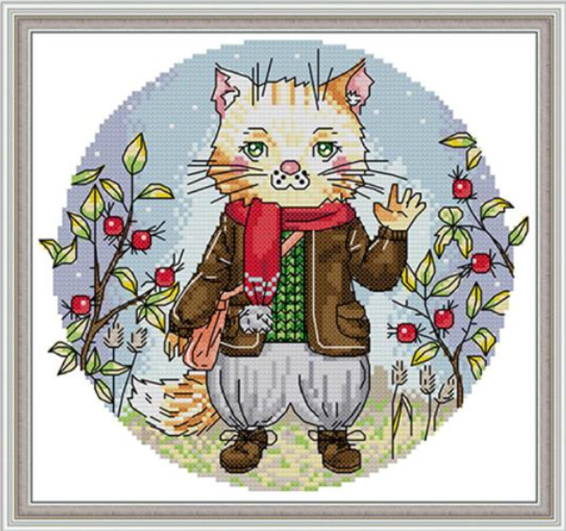 Набір для вишивання за нанесеною на канву схемою "Mr. cat". AIDA 14CT printed 27*23 см, фото 1