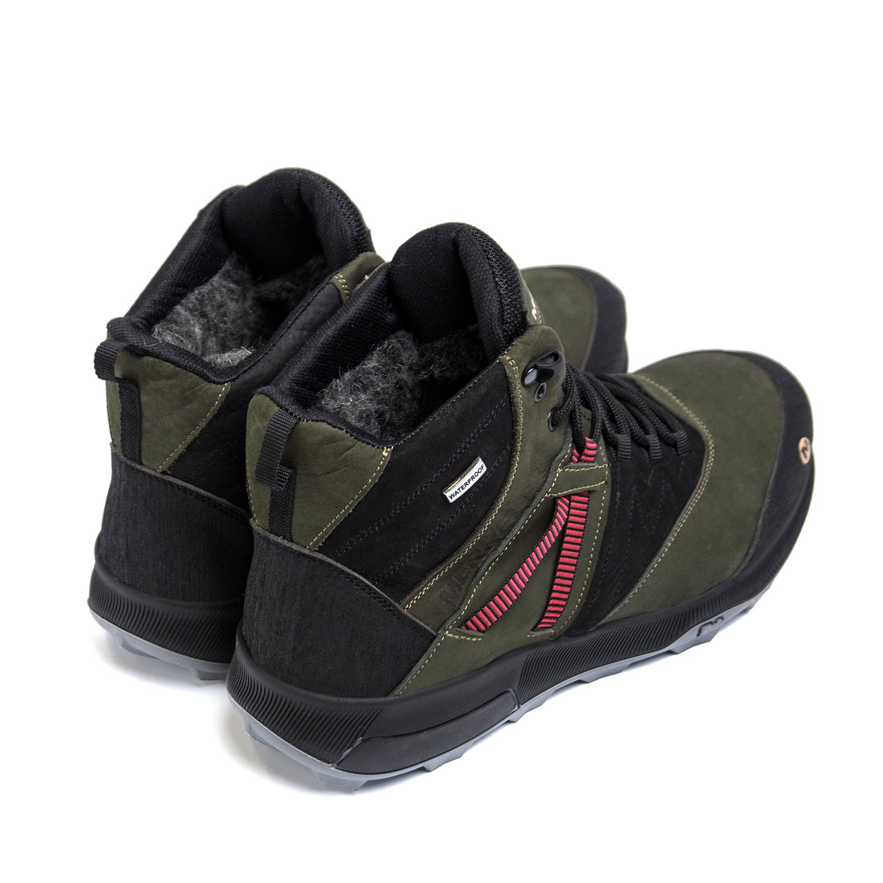Мужские зимние кожаные ботинки MERRELL Green, Сапоги, кроссовки зимние Хаки, спортивные ботинки - фото 3 - id-p1493607316