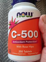 Витамин С 500 NOW Foods C-500 with rose hips 250 таблеток