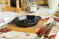 Сковорода из чугуна порционная | деревянная подставка восьмигранная Ø18см | Brizoll HoReCa