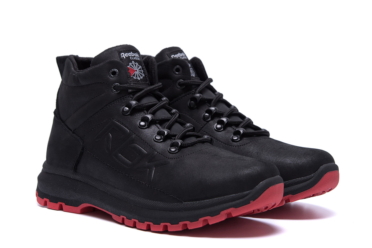 Чоловічі зимові шкіряні черевики з хутром Black leather