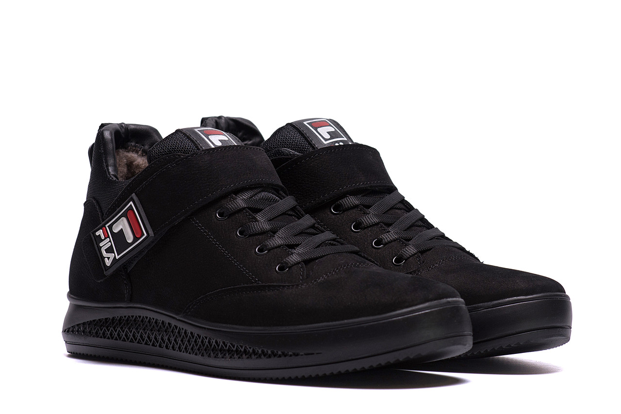 Чоловічі зимові шкіряні черевики чорні з хутром FILA Black. Взуття чоловіче зимове