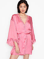Сатиновый Халат Victoria's Secret Satin & Lace Robe, Розовый с кружевом