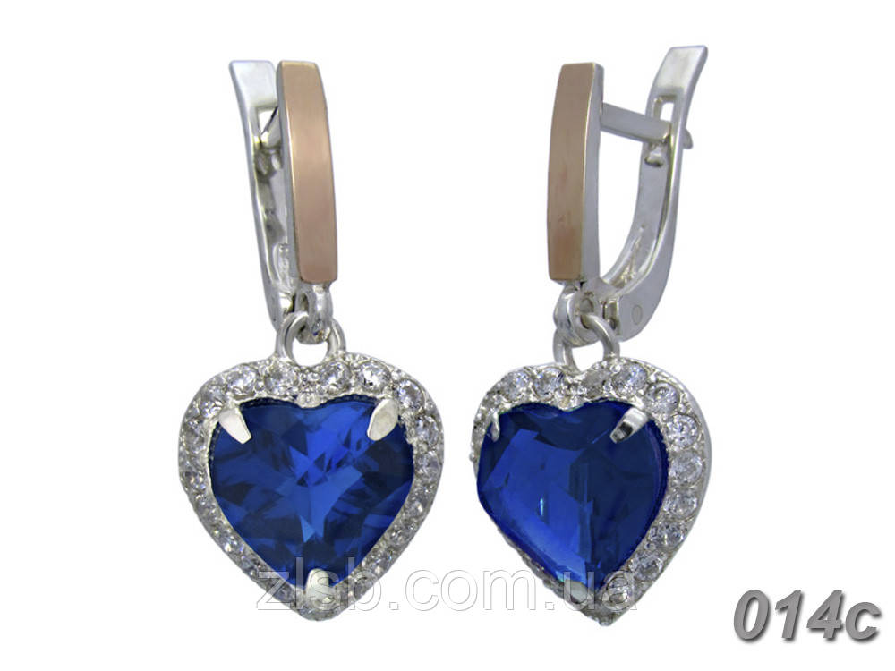 Срібні сережки з золотими пластинами "Серце Океану"  014с-13, фото 1