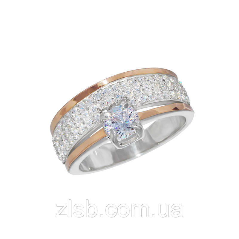 Срібна каблучка з золотими пластинами Фрейлін  031, фото 1