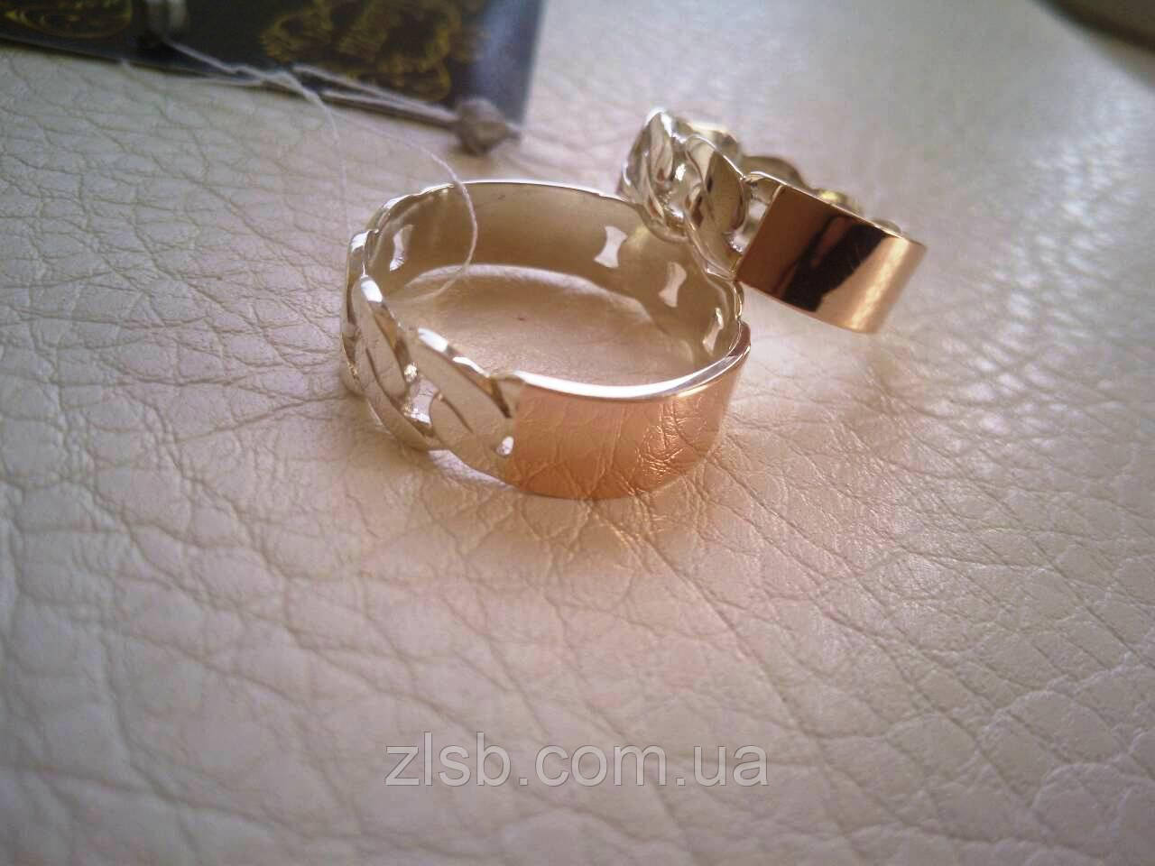 Срібні обручки з золотими вставками "Ланцюжка"  099к, фото 1
