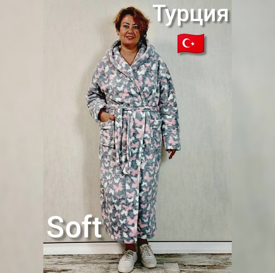Щільний теплий жіночий махровий халат метелика