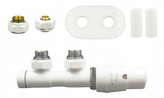 Комплект термостатичних вентилів Vario Term Twins All in One, білий, правий, з маскувальними елементами