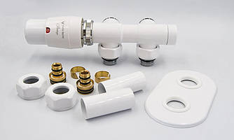 Комплект термостатичних вентилів Vario Term Twins All in One, білий мат, лівий, з маскувальними елементами