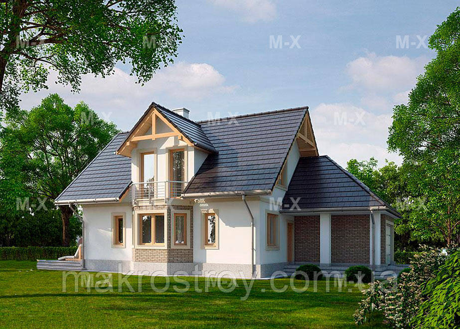 MS113. Мансардний будинок із багатоскатною покрівлею, фото 1
