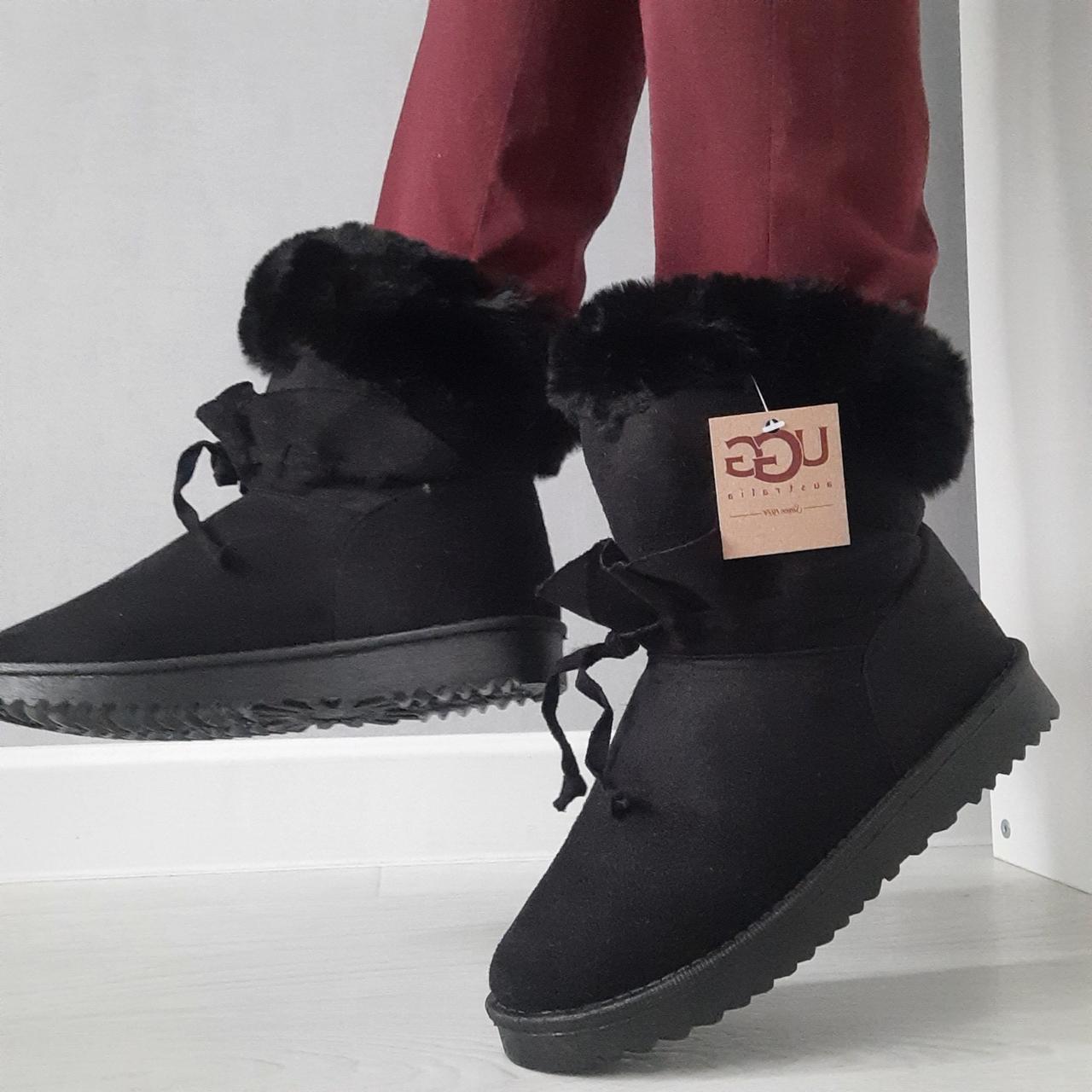 Женские угги зимние, ботинки с мехом черные, полусапожки замшевые - фото 5 - id-p1493712023