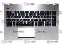 Оригинальная клавиатура Asus N56, N56D, N56DP, N56DY series, black, ru, серебряная передняя панель, подсветка