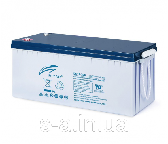 Акумуляторна батарея GEL RITAR DG12-200, Gray Case, 12V 200.0 Ah ( 522 х 240 х 219 (224) ) Q1