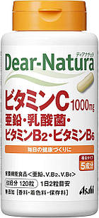 Asahi Dear Natura вітамін C 1000 мг, цинк, лактобатерії, вітамін B2, вітамін B6, 120 капсул на 60 днів прийому. До 12/2026