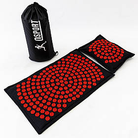 Масажний килимок Аплікатор Кузнєцова + масажна подушка масажер для шиї OSPORT Lotus Mat Eco (apl-020) Чорно-червоний