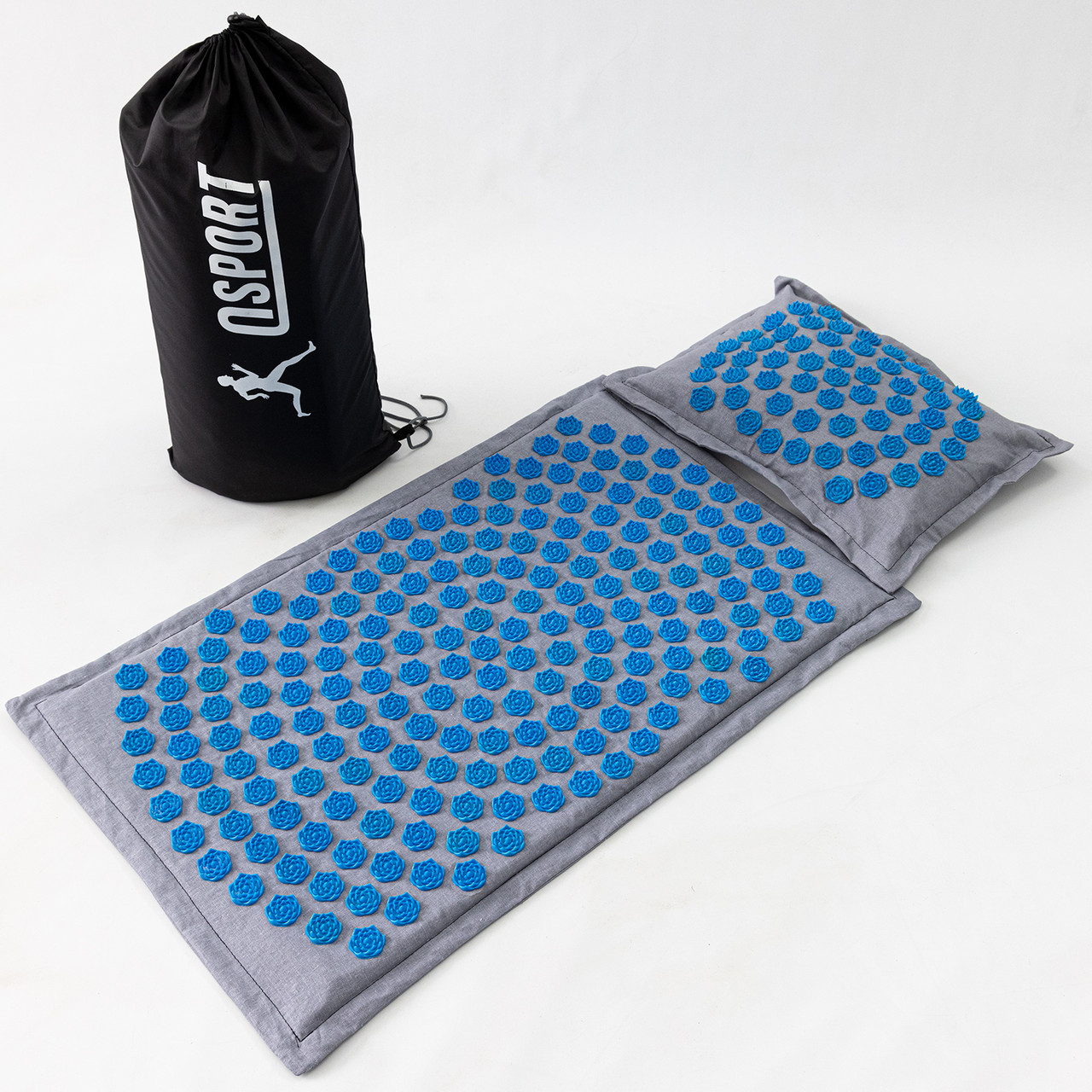 Масажний килимок Аплікатор Кузнєцова + подушка масажер для шиї OSPORT Lotus Mat Eco (apl-020) Сіро-блакитний