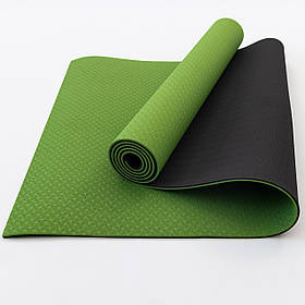Килимок для йоги та фітнесу TPE (йога мат, каремат спортивний) OSPORT Yoga ECO Pro 6мм (FI-0076) Оливково-чорний