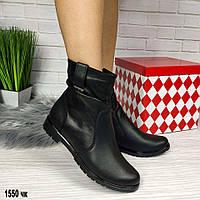 Женские зимние черные кожаные ботильоны ботинки из натуральной кожи Зима Размер 36 38