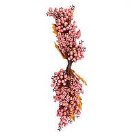 Новогодняя декоративная композиция, двухсторонняя ветка "Зимние ягоды" ярко-розовый с золотом 64 см