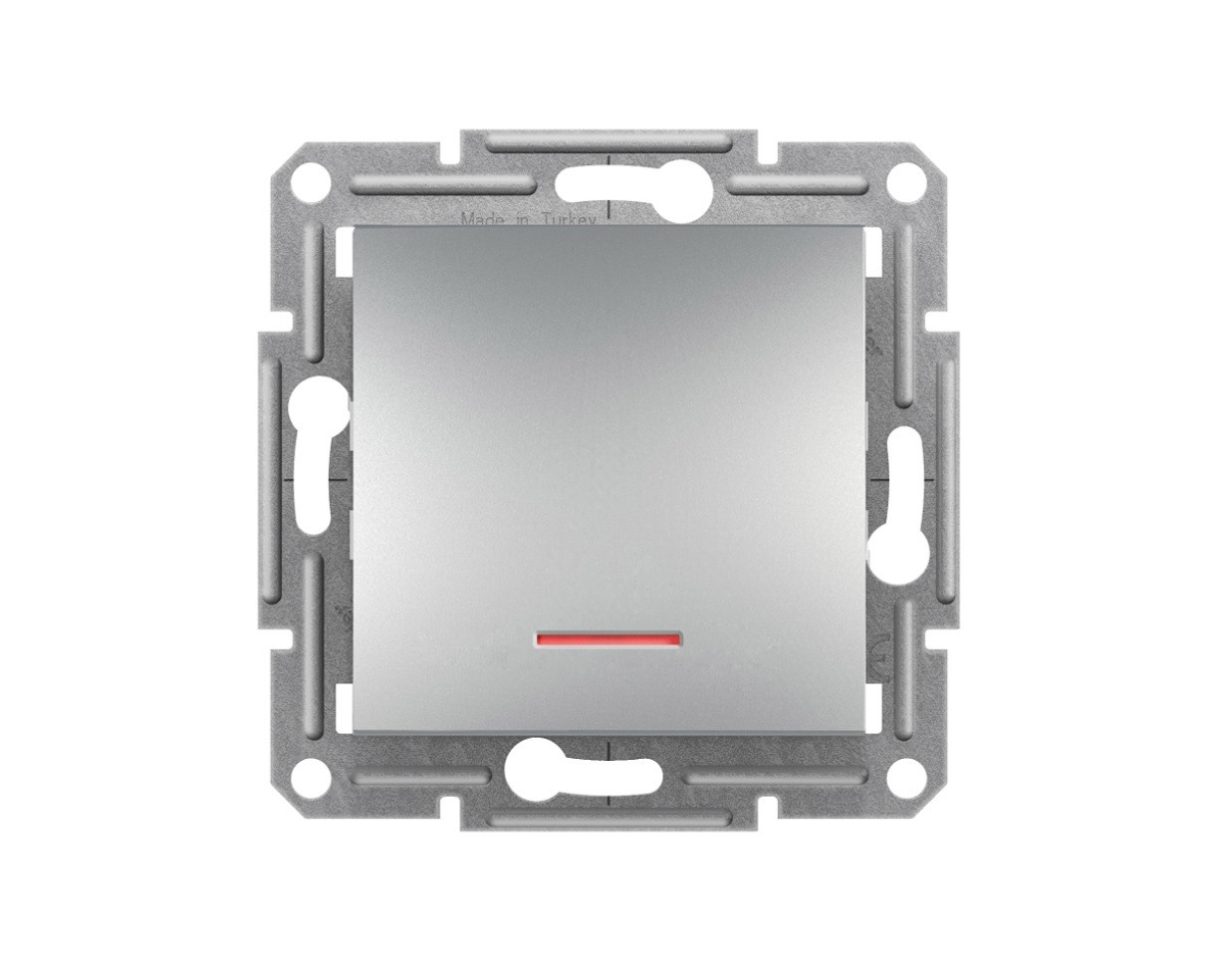 Asfora вимикач 1-клавішний прохідний з підсвіткою алюміній Schneider Electric, EPH1500161, фото 1